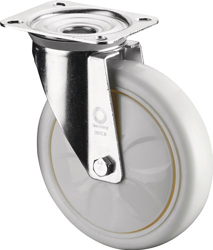 Lenkrolle Rad-Ø 150 mm Tragfähigkeit 650 kg Kunststoff Platte L135xB110 mm Farbe Rolle weiß BS ROLLEN
