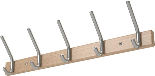 Wandgarderobe Holzprofil Buche 7 Hut-/7 Mantelhaken Länge 1000 mm Hakenabstand 150 mm Haken Alu