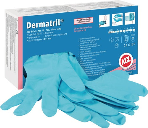 Einweghandschuhe Dermatril 740 Größe 8 blau Nitril EN 374 EN 455 PSA-Kategorie III 100 Stück / Box HONEYWELL