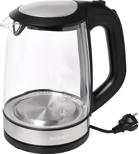 Wasserkocher WK 3501 swg 2200 W schwarz 2 l 11 kg Glas Edelstahl LED blau EXQUISIT