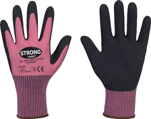 Handschuhe LADY FLEXTER Größe 7 pink/schwarz EN 420 EN 388 PSA-Kategorie II STRONGHAND - VPE: 12