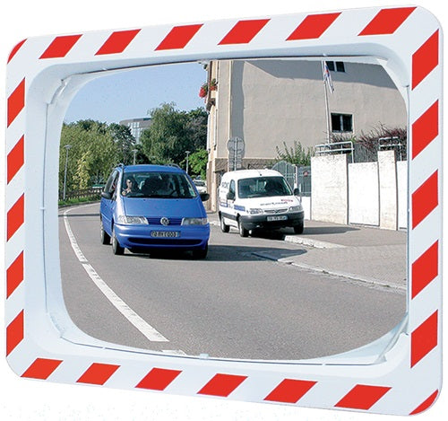 Verkehrsspiegel H400xB600mm Kunststoff rot/weiß für 2 Richtungen 9 m SPL