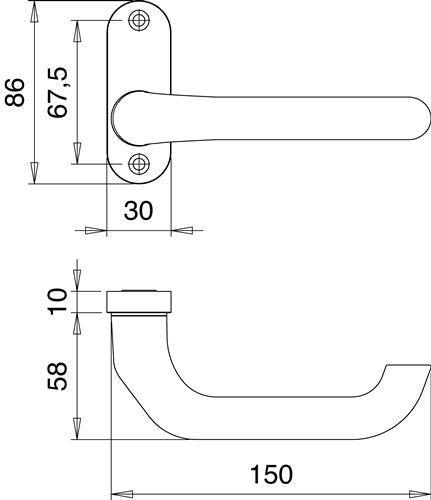 Profiltürdrückerlochteil 1391/0800 Aluminium F1 oval 8 mm gekröpft EDI – Ansicht 3