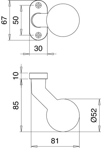 Profiltürknopf 1332/0000 Material Aluminium F1 fest EDI – Ansicht 3