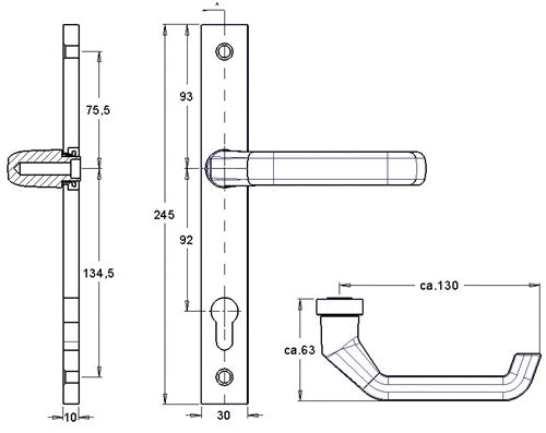 Profiltürgarnitur PAN 1200/K9/9203 Aluminium F1 PZ für Türstärke 68-75 mm EDI – Ansicht 4