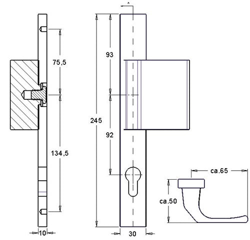 Profiltürgarnitur PAN 1200/K9/9203 Aluminium F1 PZ für Türstärke 68-75 mm EDI – Ansicht 3