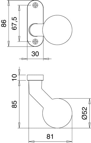 Profiltürknopf 1388/0000 Material Aluminium F1 fest EDI – Ansicht 3