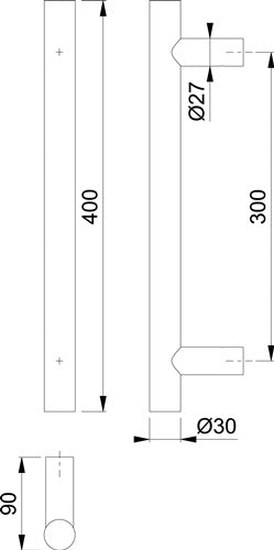 Stangengriff E5011 Edelstahl Farb-Nr F69 Befestigungsabstand 300 mm Länge 400 mm gerade HOPPE – Ansicht 3
