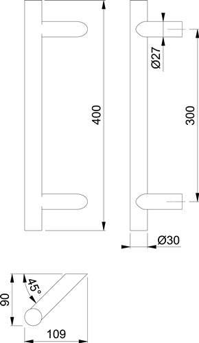 Stangengriff E5012 Edelstahl Farb-Nr F69 Befestigungsabstand 300 mm Länge 400 mm schräg HOPPE – Ansicht 3
