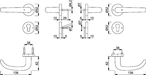 Feuerschutzgarnitur San Francisco FS-E1301/42H/42HS Edelstahl F69 D/D für Türstärke 40-65 mm PZ rund DIN links / – Ansicht 3