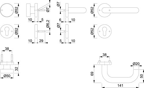 Feuerschutzgarnitur Paris FS-E58/42H/42HS/138 Edelstahl F69 D/K für Türstärke 40-65 mm PZ rund DIN links / – Ansicht 3