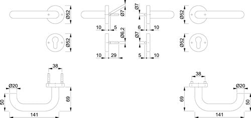 Feuerschutzgarnitur Paris FS-E138/42H/42HS AP Edelstahl F69 D/D für Türstärke 40-65 mm PZ rund DIN links / – Ansicht 3