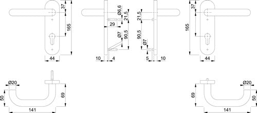 Feuerschutzgarnitur Paris FS-E138/353KH Edelstahl F69 D/D für Türstärke 40-65 mm PZ abgerundet DIN links / – Ansicht 3
