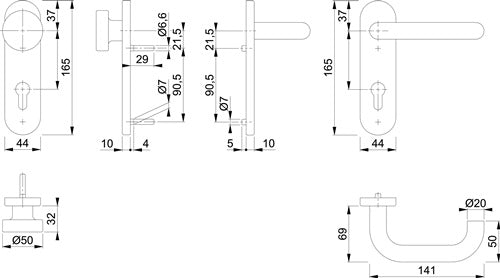 Feuerschutzgarnitur Paris FS-E58/353KH/138 Edelstahl F69 D/K für Türstärke 40-65 mm PZ abgerundet DIN links / – Ansicht 3