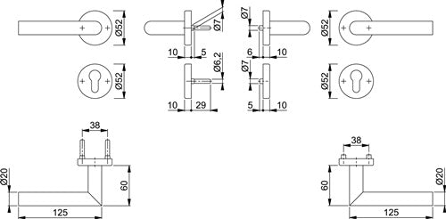 Feuerschutzgarnitur Amsterdam FS-E1400/42H/42HS Edelstahl F69 D/D für Türstärke 40-65 mm PZ rund DIN links / – Ansicht 3