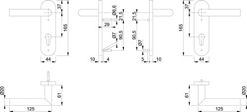 Feuerschutzgarnitur Amsterdam FS-E1400/353KH Edelstahl F69 D/D für Türstärke 40-65 mm PZ abgerundet DIN links / – Ansicht 3