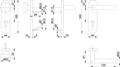 Feuerschutzgarnitur Amsterdam FS-E58/353KH/1400 Edelstahl F69 D/K für Türstärke 40-65 mm PZ abgerundet DIN l – Ansicht 3