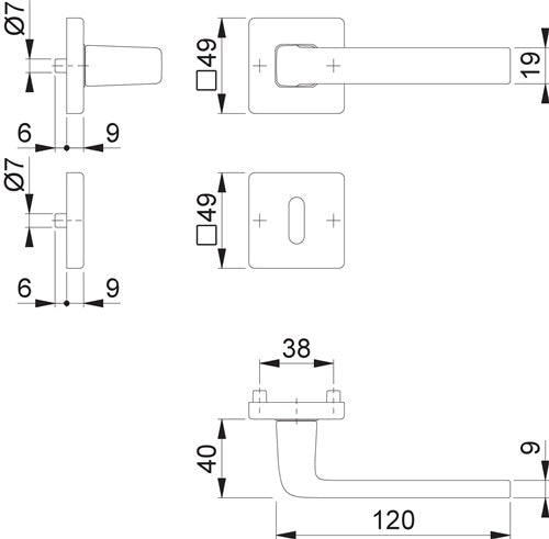 Rosettengarnitur Dublin 1124 / 843KV/843KVS Aluminium F1 eckig OB DIN links / rechts D/D HOPPE – Ansicht 3