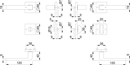 Rosettengarnitur Dublin 1124 / 843KV/843KVS Aluminium F1 eckig SK/OL DIN links / rechts D/D HOPPE – Ansicht 3