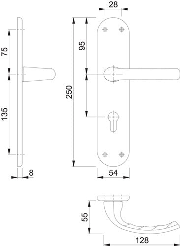 Renovationsgarnitur Tôkyô 1710/3334 Aluminium F1 PZ Vierkant 8 mm Entfernung 72 mm HOPPE – Ansicht 3