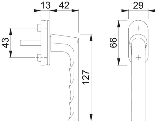 Fenstergriff Hamburg 0700L/U26 Aluminium 32-42 mm F1 Aluminium silberfarben Standard HOPPE – Ansicht 3