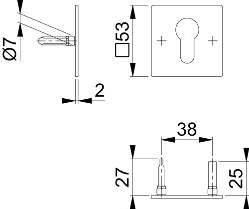 Schlüsselrosetten-Paar E848NS Edelstahl F69 Schildstärke 2 mm PZ quadratisch HOPPE – Ansicht 3