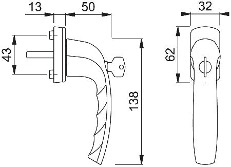 Fenstergriff New York 0810S/U10 TBT1 Aluminium 32 mm F9016 / verkehrsweiß abschließbar HOPPE – Ansicht 3