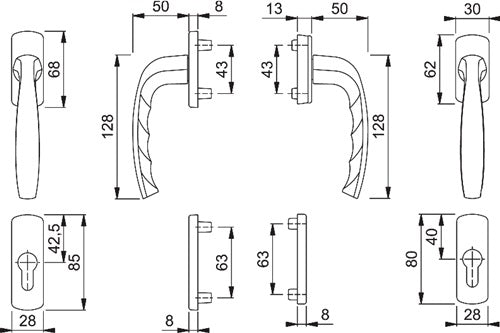 Balkongarnitur New York 0810/961N/U10/… Aluminium F1 63-73 mm Vierkant 7 mm HOPPE – Ansicht 3