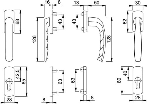 Balkongarnitur New York 099KH/961N/U10/… Aluminium F1 63-73 mm Vierkant 7 mm HOPPE – Ansicht 3