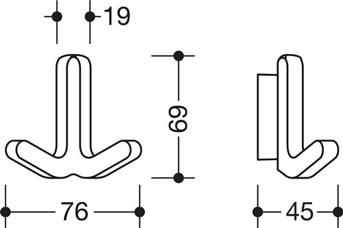 Doppelhaken Serie 477 matt elastisch Kunststoff (TPU) 33 rubinrot Höhe 69 mm HEWI – Ansicht 3
