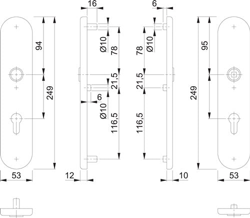 Langschildpaar E3331/3310 matt F69 PZ 72 mm HOPPE – Ansicht 3