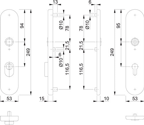 Langschildpaar E3332ZA/3310 matt F69 PZ 72 mm HOPPE – Ansicht 3