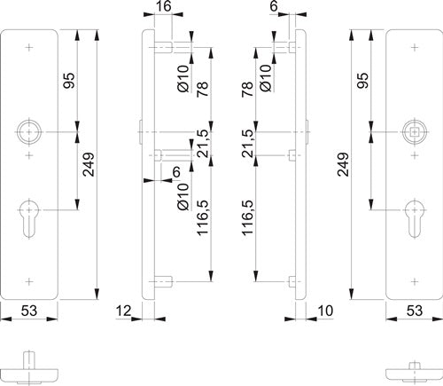 Langschildpaar E2221/2210 matt F69 PZ 72 mm HOPPE – Ansicht 3