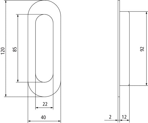 Schiebetürmuschel 4476 Edelstahl schwarz oval blind Länge 120 mm Breite 40 mm INTERSTEEL – Ansicht 3