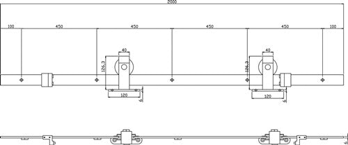 Schiebesystem 450100 100 kg 2000 mm schwarz Holztüren 38-40 mm Komplettset Wandbefestigung INTERSTEEL – Ansicht 3