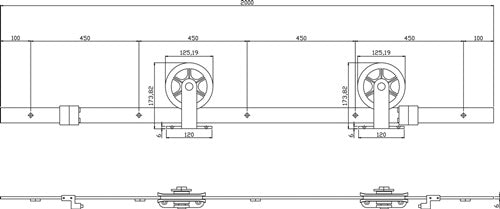 Schiebesystem 450120 100 kg 2000 mm schwarz Holztüren 38-40 mm Komplettset Wandbefestigung INTERSTEEL – Ansicht 3