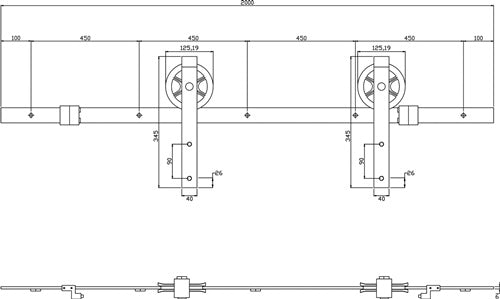 Schiebesystem 450121 100 kg 2000 mm schwarz Holztüren 38-40 mm Komplettset Wandbefestigung INTERSTEEL – Ansicht 3