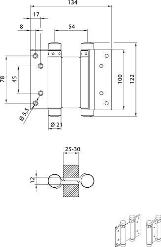 Pendeltürband Edelstahl Größe 30 Länge 100 mm 22 kg Türstärke 25-30 mm DENI - VPE: 2 – Ansicht 3