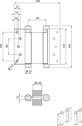 Pendeltürband Stahl vernickelt Größe 33 Länge 125 mm 27 kg Türstärke 30-35 mm DENI - VPE: 2 – Ansicht 3