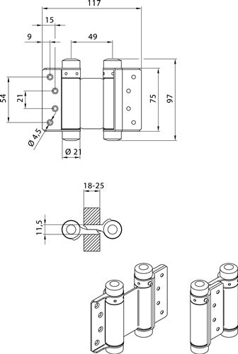 Pendeltürband Stahl vernickelt Größe 29 Länge 75 mm 15 kg Türstärke 18-25 mm DENI - VPE: 2 – Ansicht 3