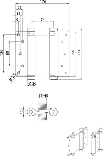 Pendeltürband Edelstahl Größe 36 Länge 150 mm 40 kg Türstärke 35-40 mm DENI - VPE: 2 – Ansicht 3