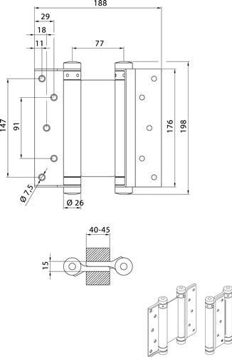 Pendeltürband Stahl vernickelt Größe 39 Länge 175 mm 55 kg Türstärke 40-45 mm DENI - VPE: 2 – Ansicht 3