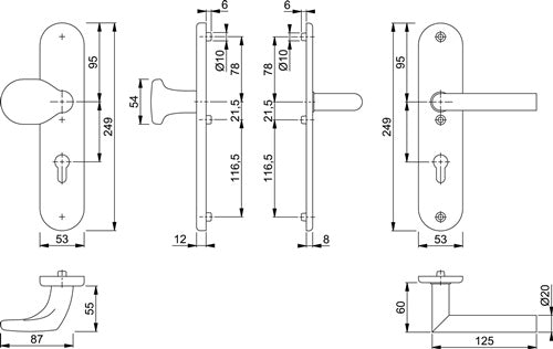 Schutzgarnitur Utrecht E86G/3331A/3440/1444Z Edelstahl F69 72 mm 37-42 mm HOPPE – Ansicht 3