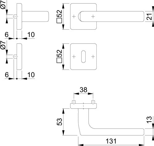Rosettengarnitur Dallas E1643Z/52KV/52KVS Edelstahl F69 eckig OB DIN links / rechts D/D HOPPE – Ansicht 3