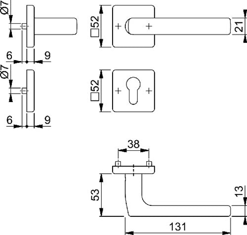 Rosettengarnitur Dallas E1643Z/52KV/52KVS Edelstahl F69 eckig PZ DIN links / rechts D/D HOPPE – Ansicht 3