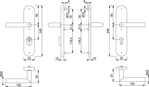 Feuerschutzgarnitur Amsterdam FS-E1400F/3332ZA/33310 Edelstahl F69 D/D für Türstärke 42-47 mm PZ abgerundet DIN – Ansicht 3