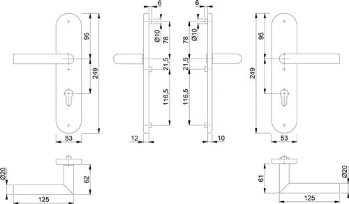 Feuerschutzgarnitur Amsterdam FS-E1400F/3331/3310 Edelstahl F69 D/D für Türstärke 42-47 mm PZ abgerundet DIN – Ansicht 3