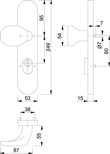 Knopflangschild E86G/3332ZA Edelstahl F69 72 mm für Kombischutz PZ 8 mm HOPPE – Ansicht 3