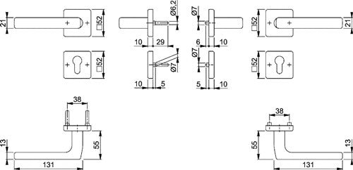 Feuerschutzgarnitur Dallas FS-E1643/52/52S Edelstahl F69 D/D für Türstärke 40-65 mm PZ quadratisch DIN links / – Ansicht 3