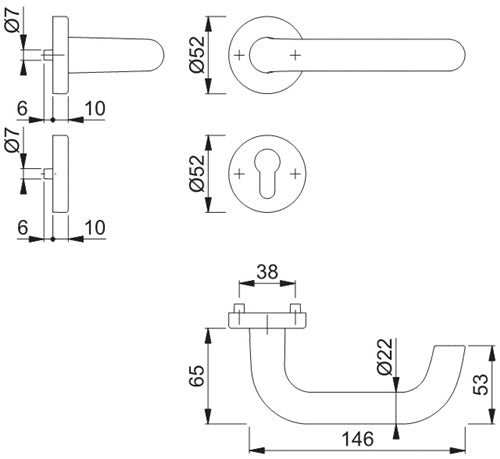 Rosettengarnitur Paris 138/42H/42HKVS Aluminium F1 U-Form PZ DIN links / rechts D/D HOPPE – Ansicht 3